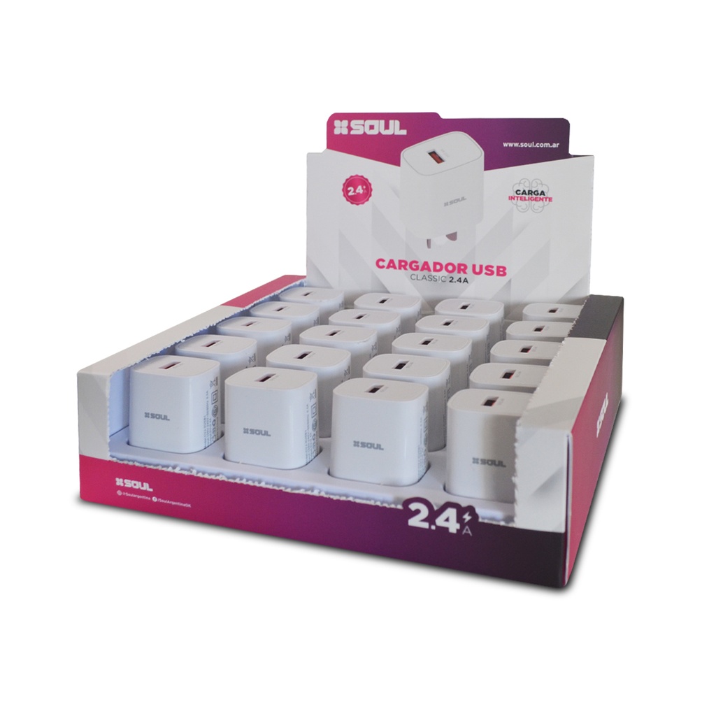 CARGADOR USB SOUL CLASSIC CVJ-XUSB1 2.4A SIN CABLE