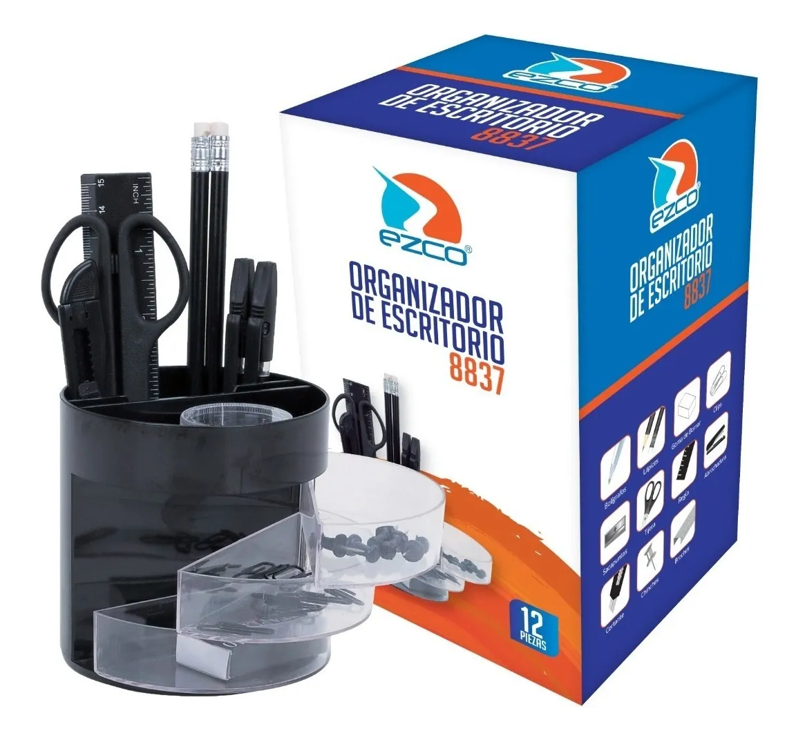 ORGANIZADOR DE ESCRITORIO EZCO CON BANDEJAS TRANSPARENTES 12 PIE